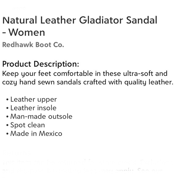 Redhawk Boot Co. Natural Genuine Leather Gladiator Sandals (149) Women’s 10 NEW - Picture 9 of 9